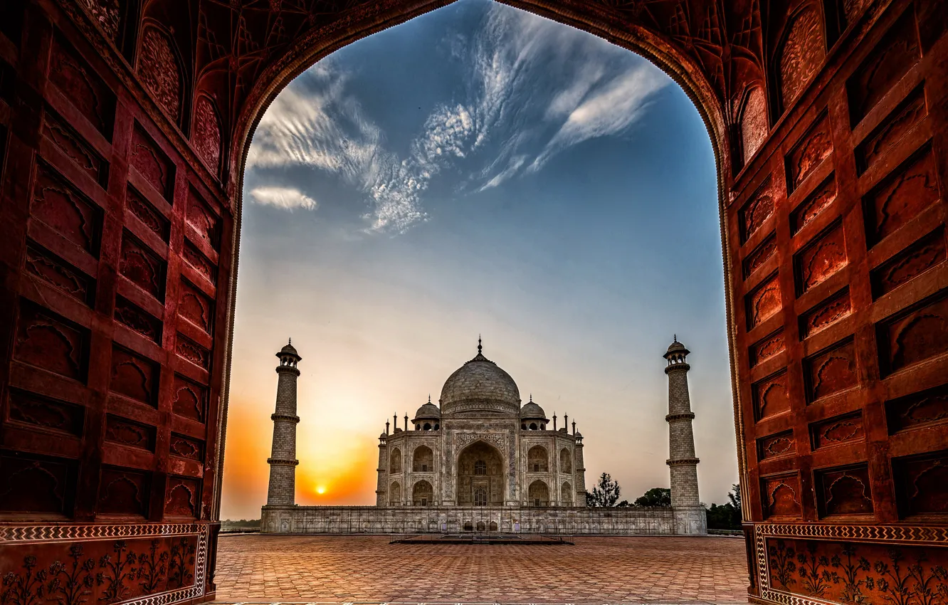 Photo wallpaper dawn, India, Taj Mahal, mosque, the mausoleum, Agra, Taj Mahal, Agra