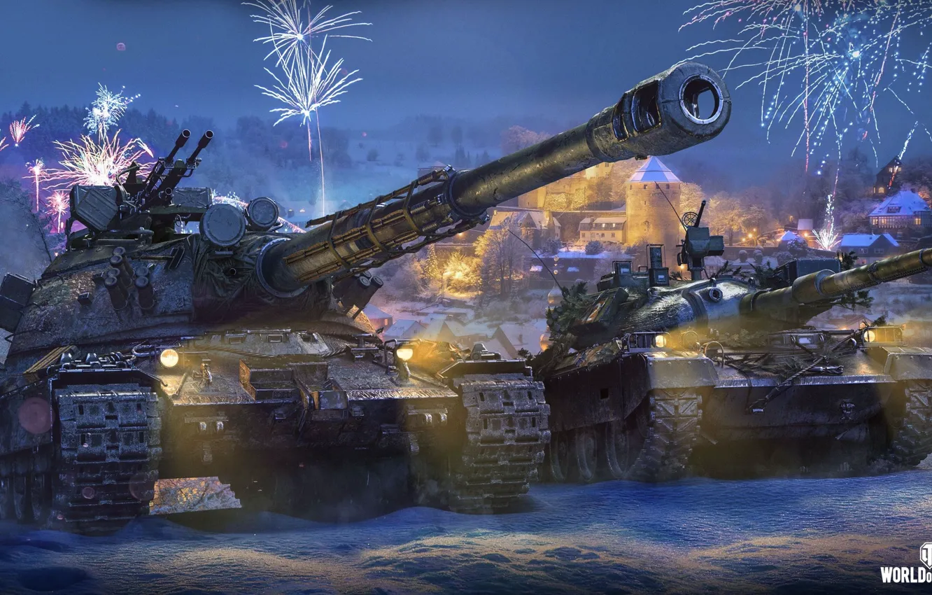 Photo wallpaper Home, Winter, The city, Snow, Salute, Christmas, New year, Tanks