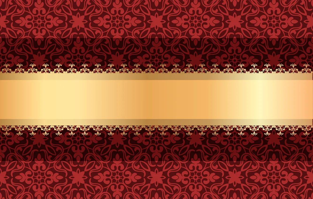 Photo wallpaper red, background, vector, texture, ornament, gold ribbon