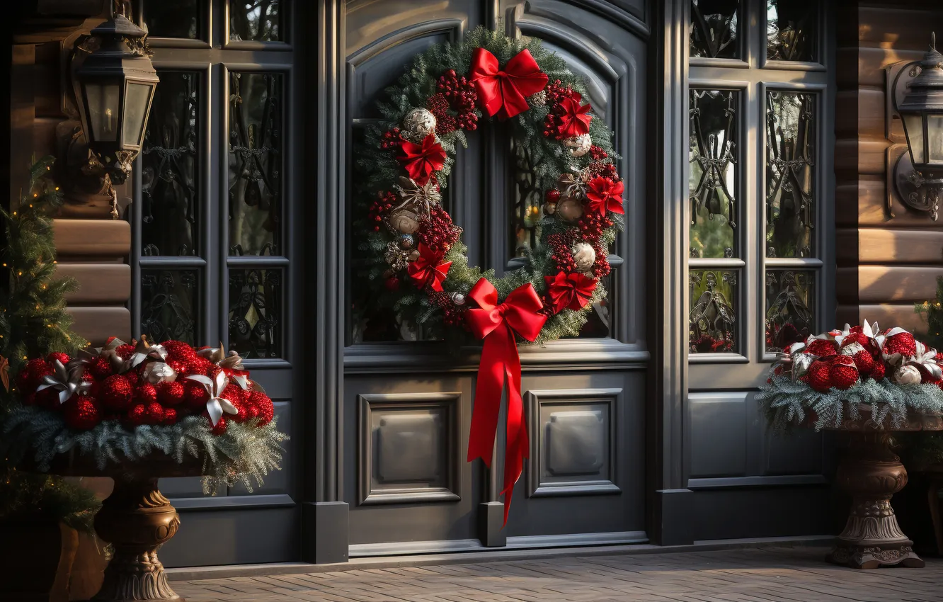 Photo wallpaper decoration, new year, Christmas, Christmas, wreath, New Year, decoration, wreath