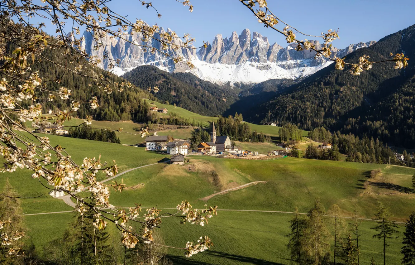 Photo wallpaper mountains, spring, Southtyrol, Val di Funes