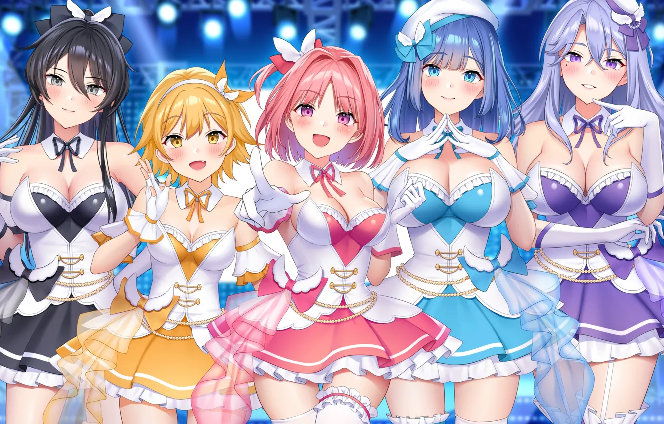 Photo wallpaper girl, joy, positive, anime, figure, beauty, company, girlfriend