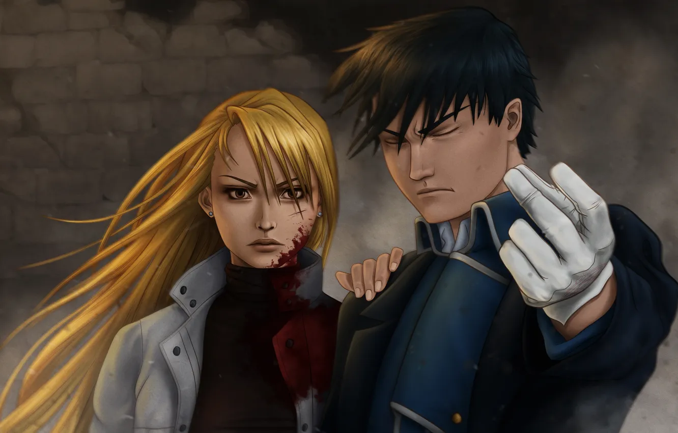 Photo wallpaper anime, Fullmetal Alchemist, Riza Hawkeye, Roy Mustang
