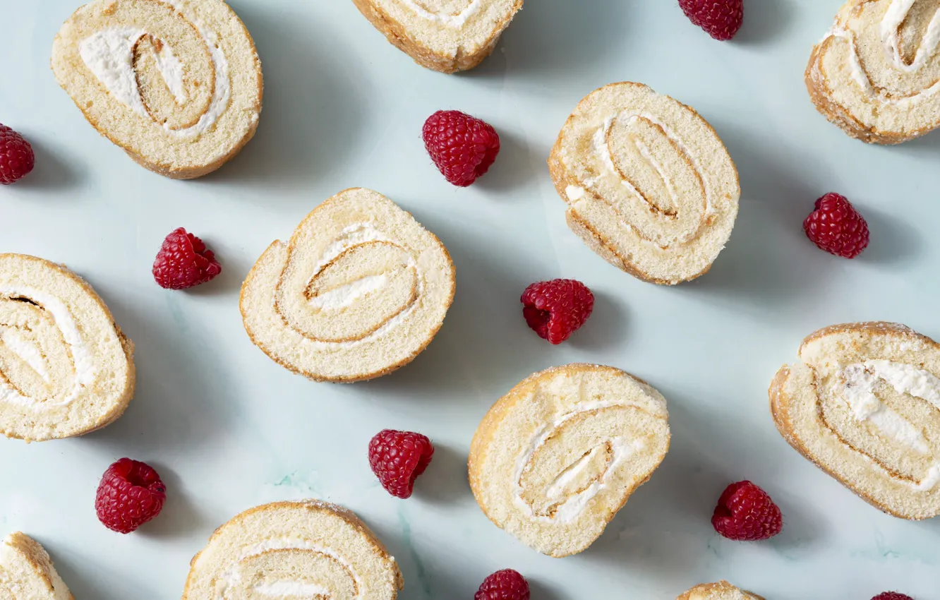 Photo wallpaper berries, raspberry, dessert, roll