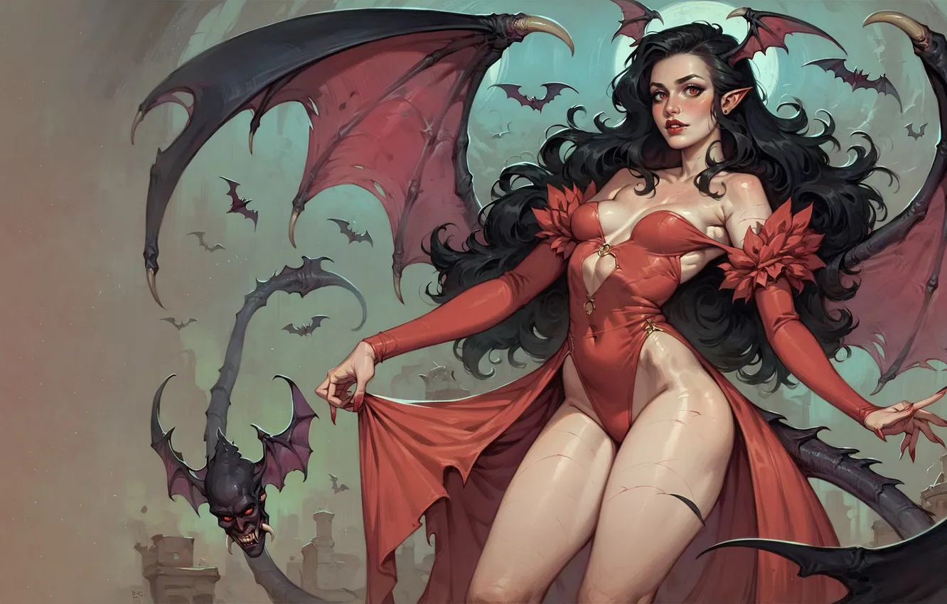 Photo wallpaper girl, wings, the demon, vampire