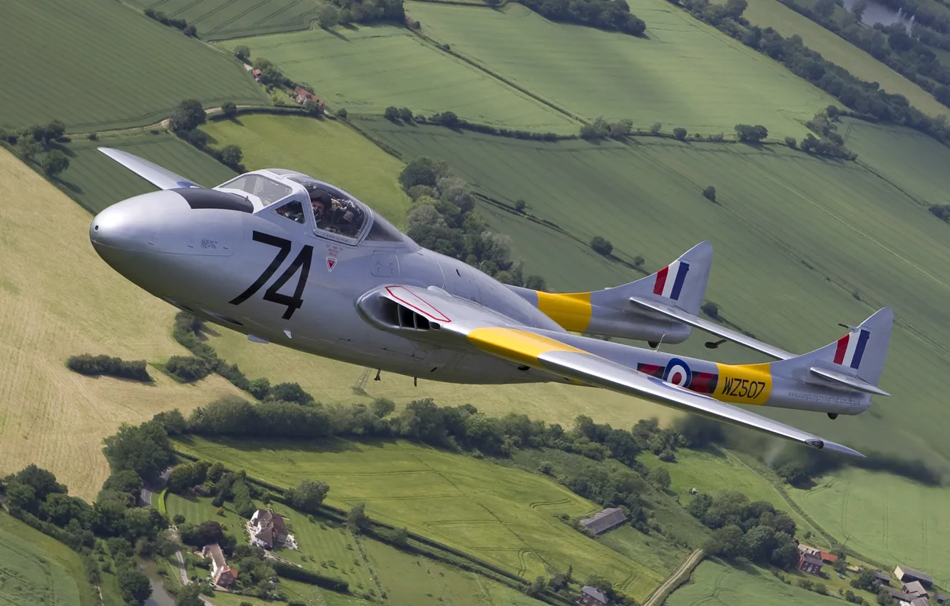 Photo wallpaper Fighter, Vampire, RAF, De Havilland Vampire, Combat training, de Havilland Aircraft Company, De Havilland DH-115 …