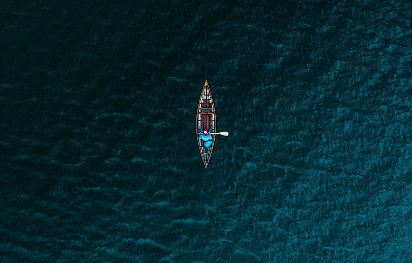 Photo wallpaper water, river, boat, fisherman, the view from the top, water, boat, view from above