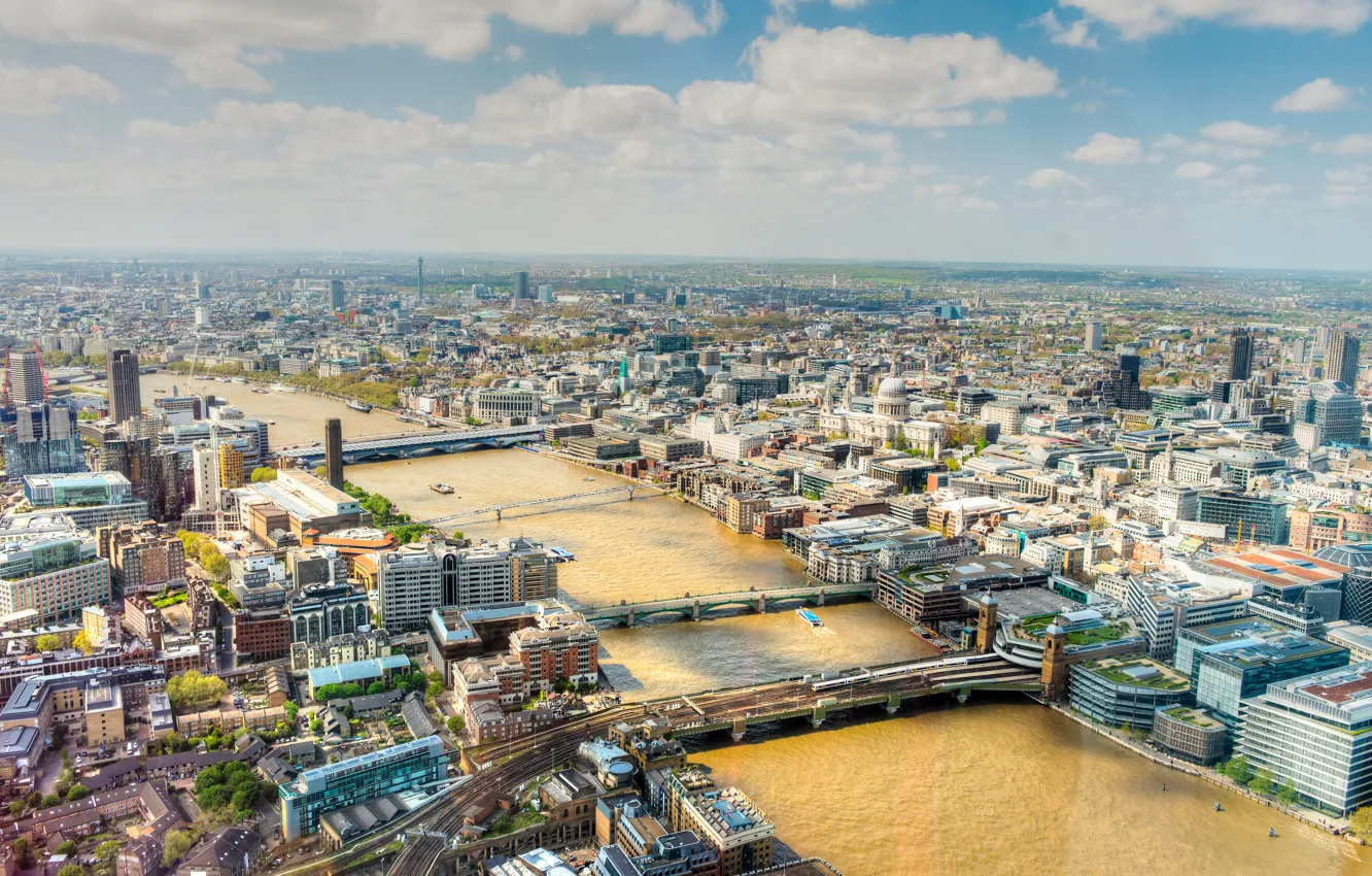 Photo wallpaper the sky, clouds, bridge, river, street, London, home, panorama