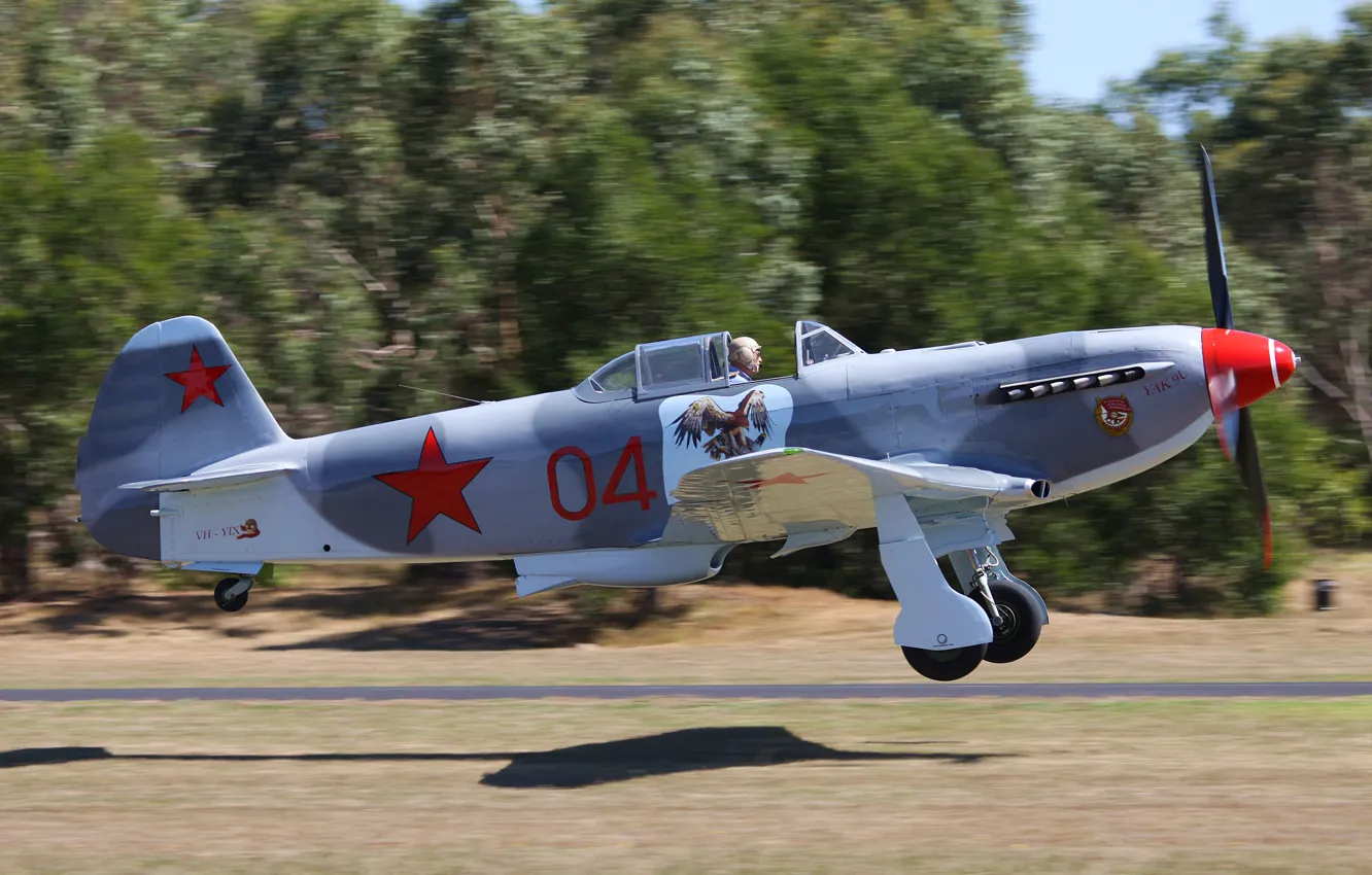 Photo wallpaper the plane, engine, height, speed, blur, fighter, USSR, club