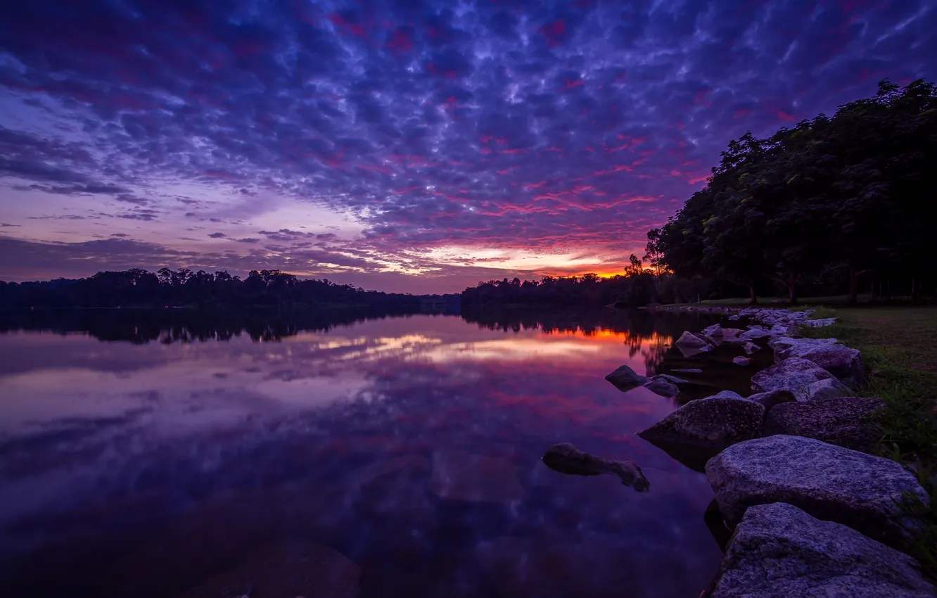 Photo wallpaper the sky, water, clouds, sunset, nature, stones, the evening, Lake