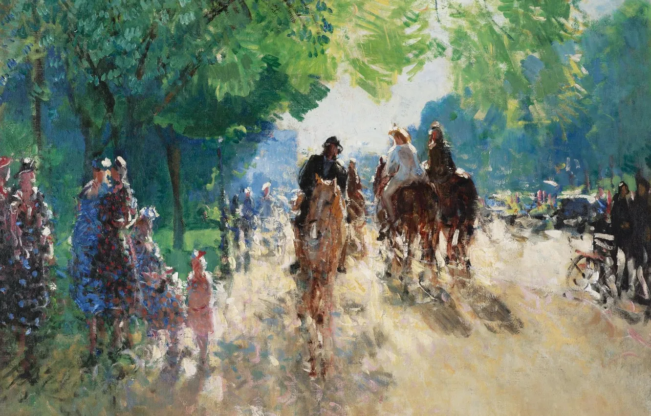 Photo wallpaper landscape, picture, Pierre Eugène Montesin, Pierre-Eugene Montezin, The Bois De Boulogne. Alley with Riders