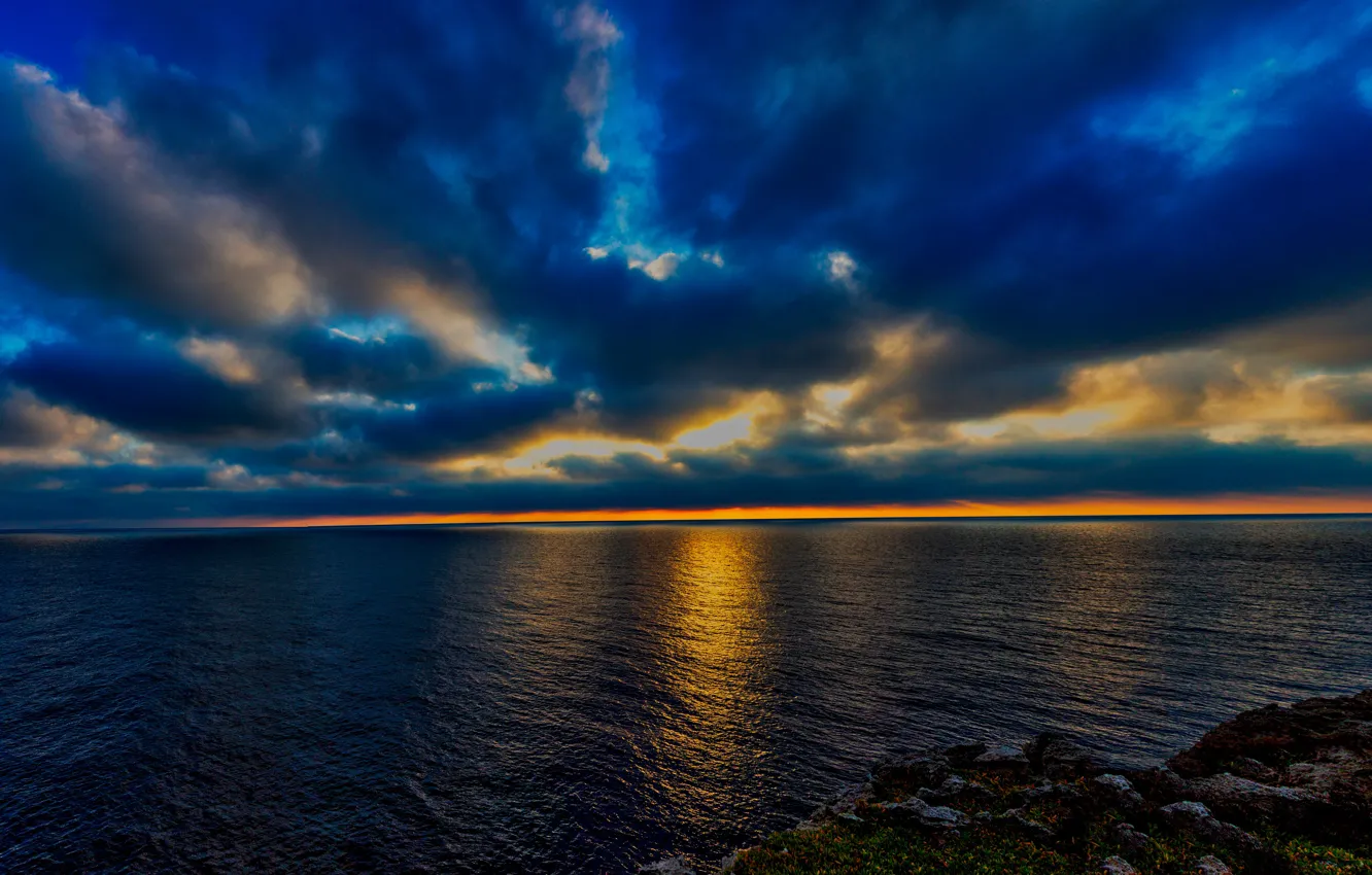 Photo wallpaper sea, clouds, sunset, horizon, The Mediterranean sea