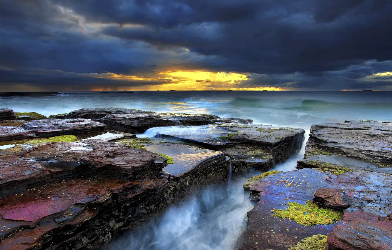 Photo wallpaper clouds, stones, rocks, Australia, The Tasman sea, New South Wales