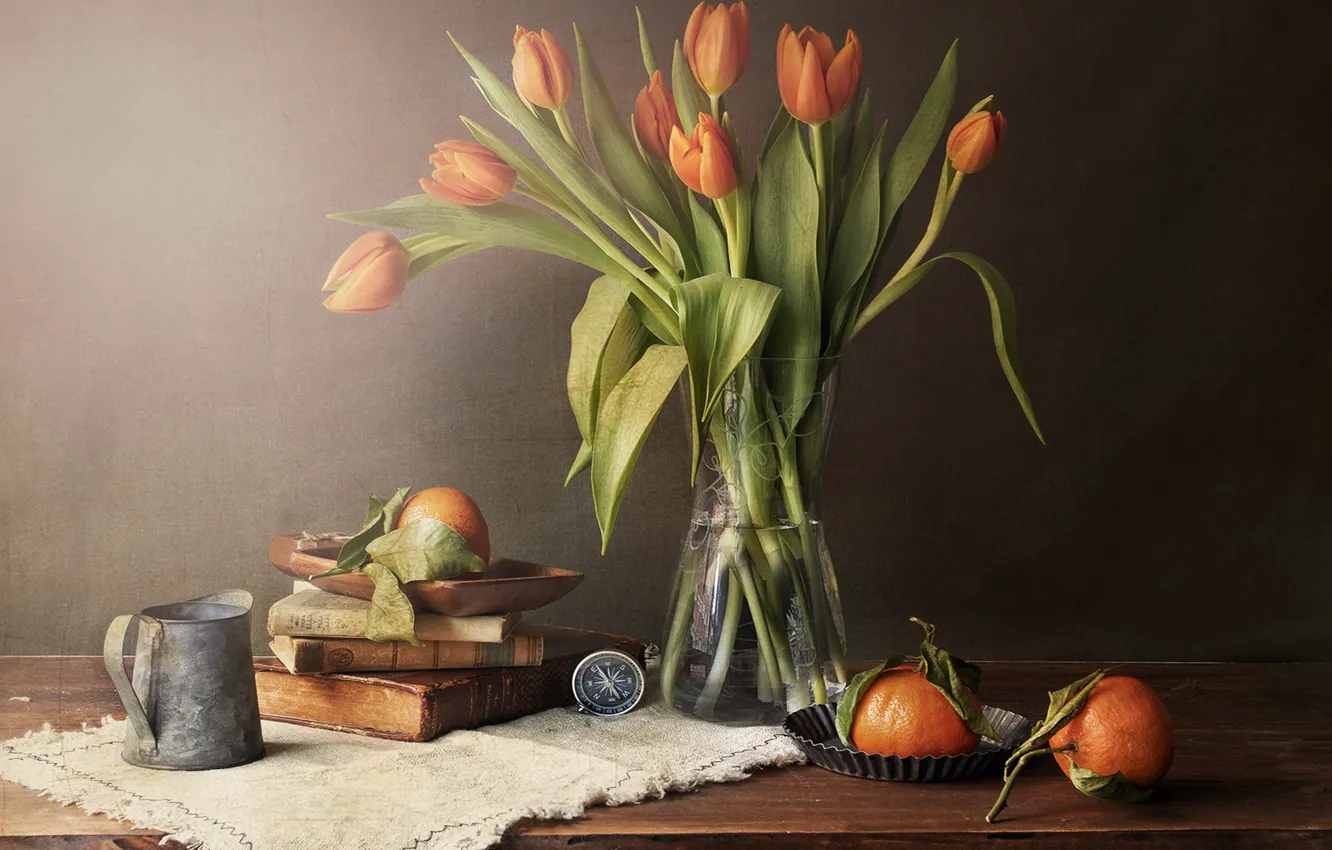 Photo wallpaper background, tulips, tangerines