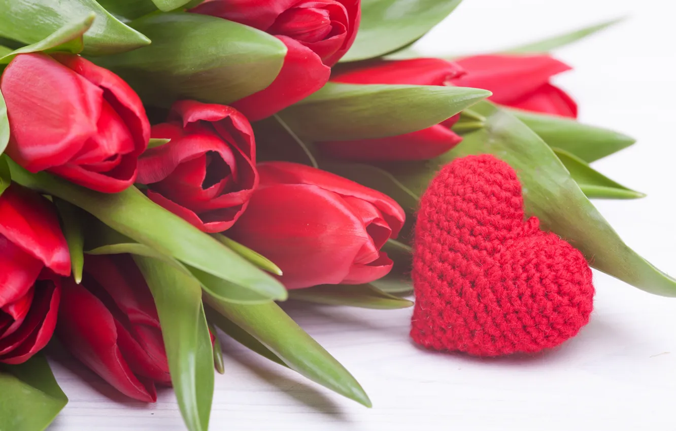 Photo wallpaper love, flowers, heart, bouquet, tulips, red, red, love