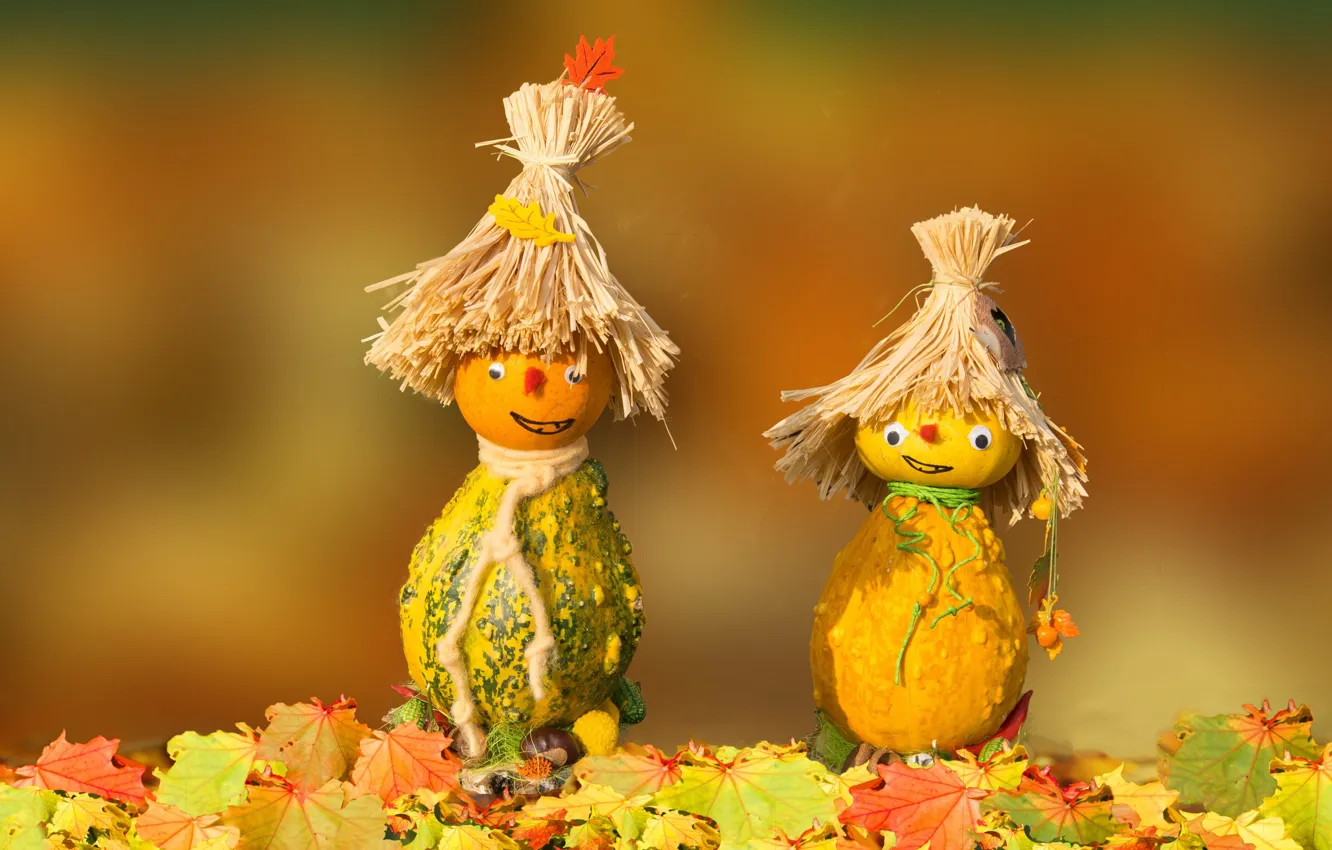 Photo wallpaper autumn, pumpkin, figures