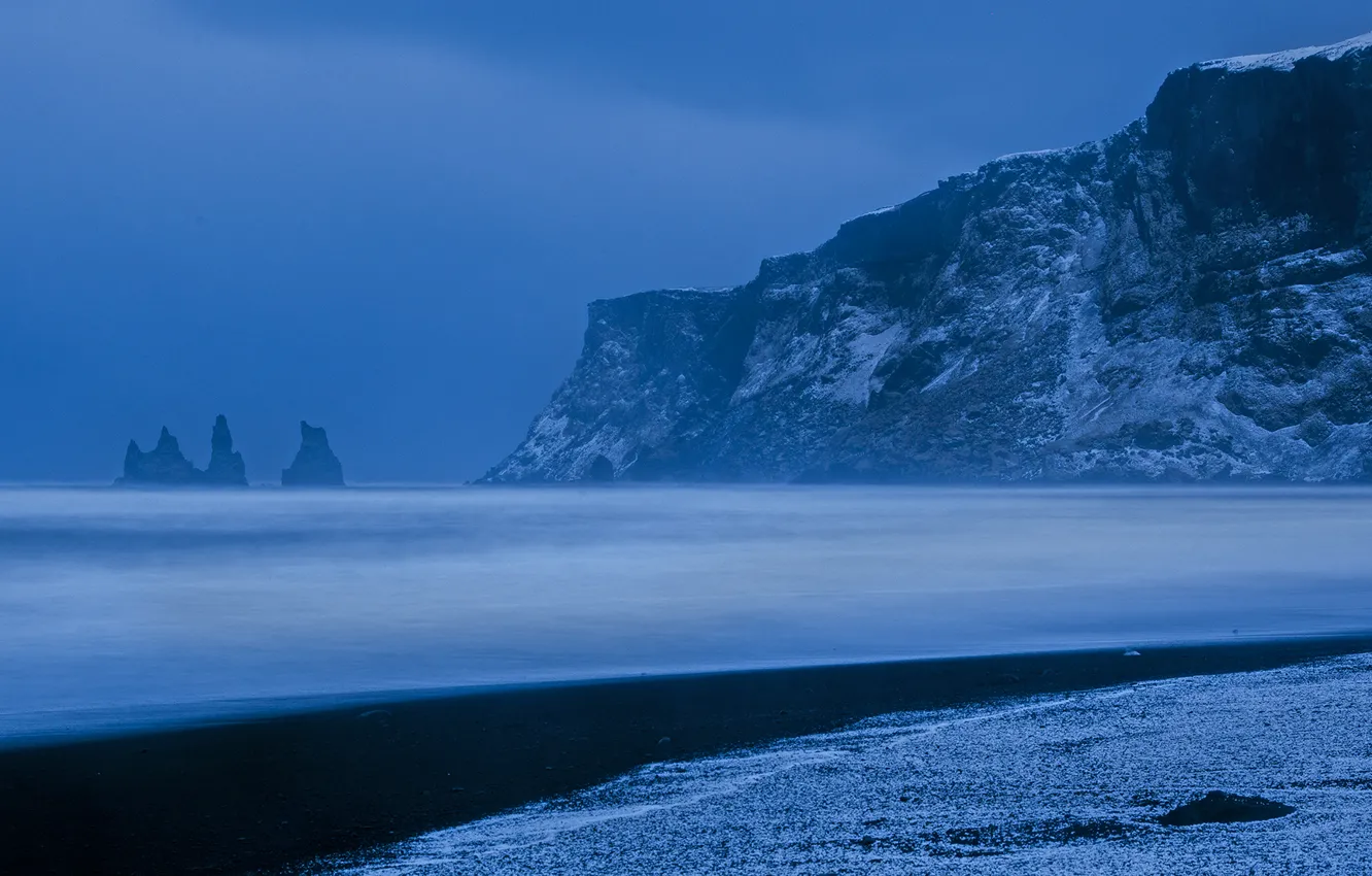 Photo wallpaper mountains, the ocean, rocks, coast, Iceland, Iceland, The Atlantic ocean, Vika