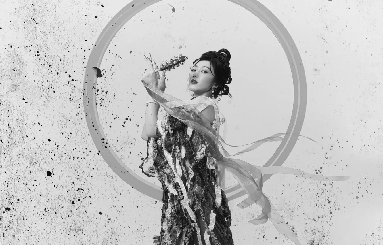 Photo wallpaper girl, style, black and white photo, Xuan Lu, Xuan Lu