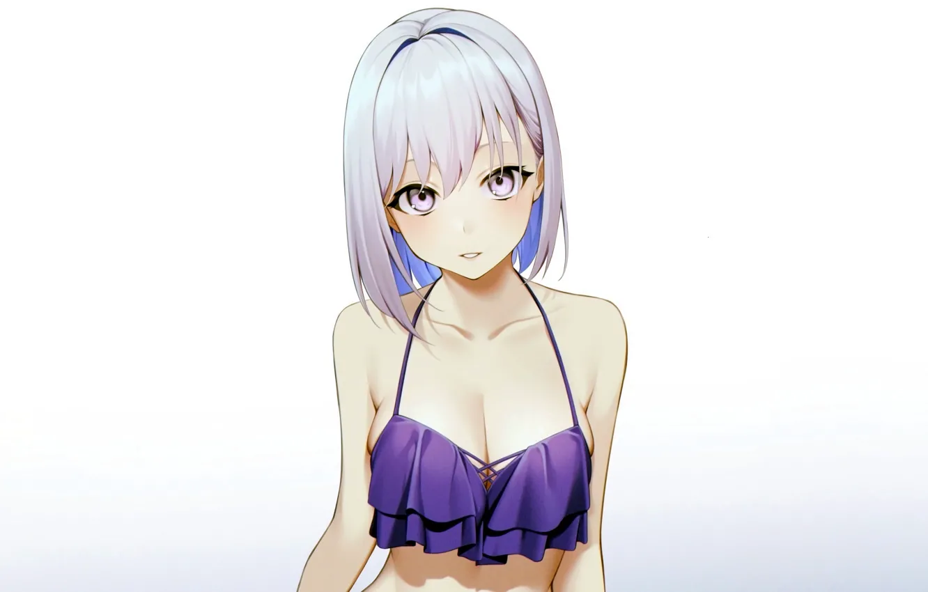 Photo wallpaper girl, sexy, cleavage, boobs, anime, beautiful, short hair, pretty