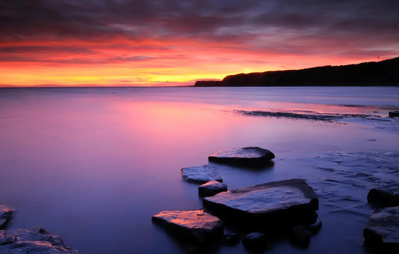 Photo wallpaper sea, sunset, stones