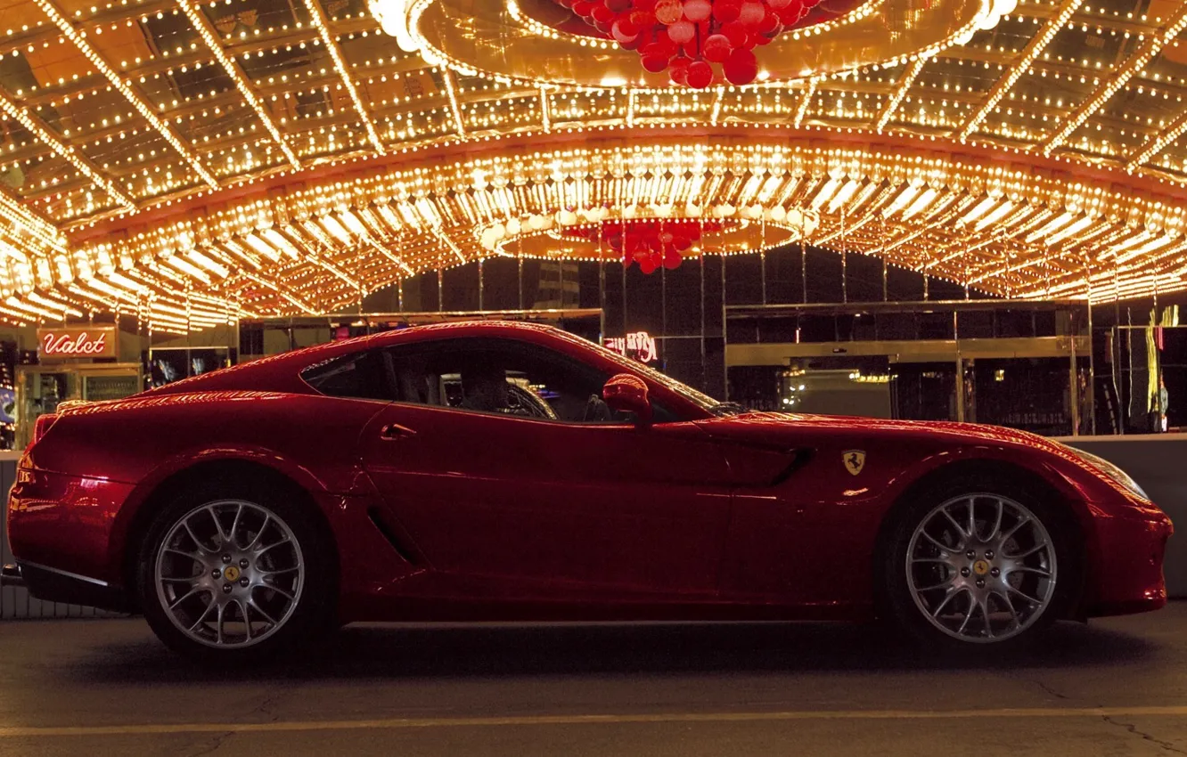 Photo wallpaper lights, the evening, car, ferrari, red