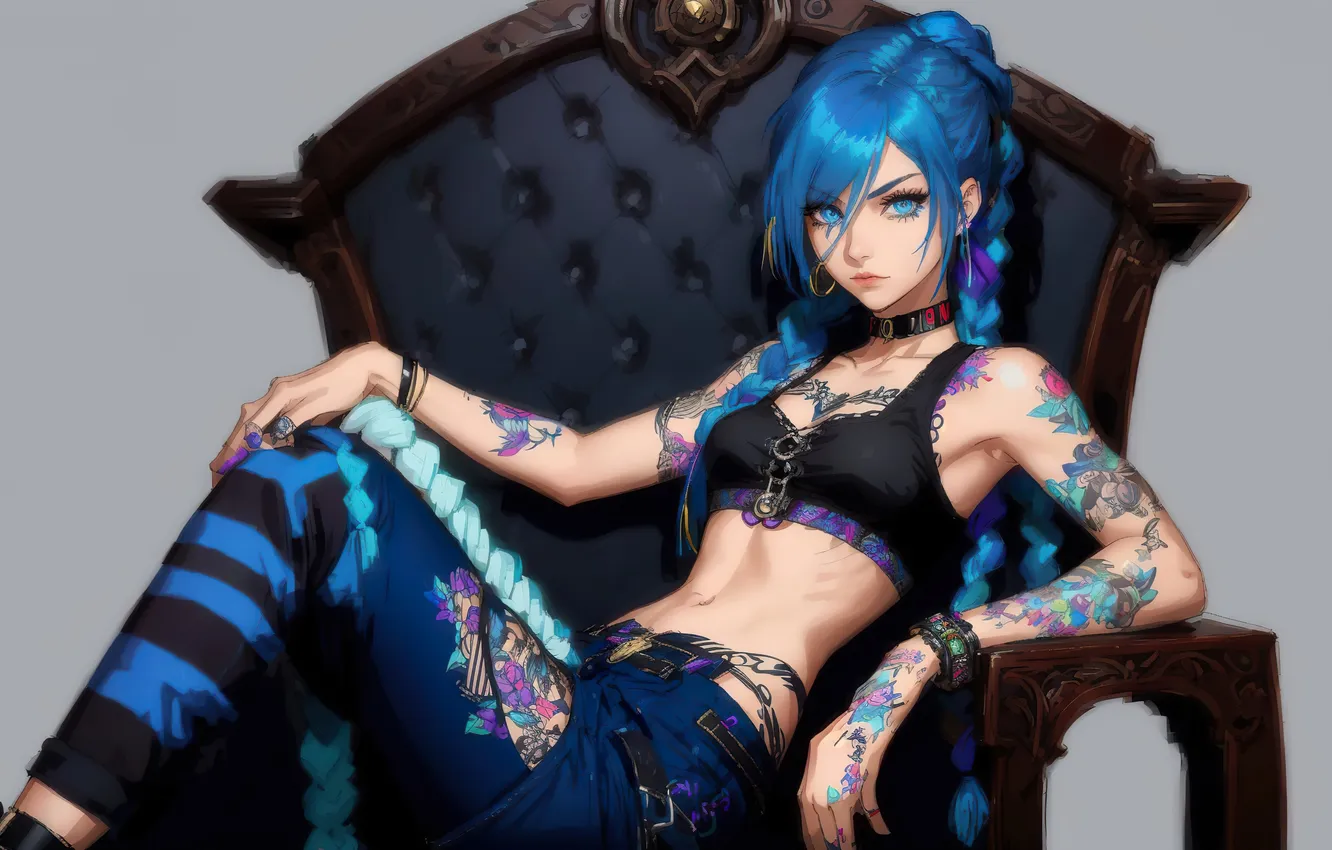 Photo wallpaper girl, fantasy, art, painting, digital art, fantasy art, tatto, Jinx