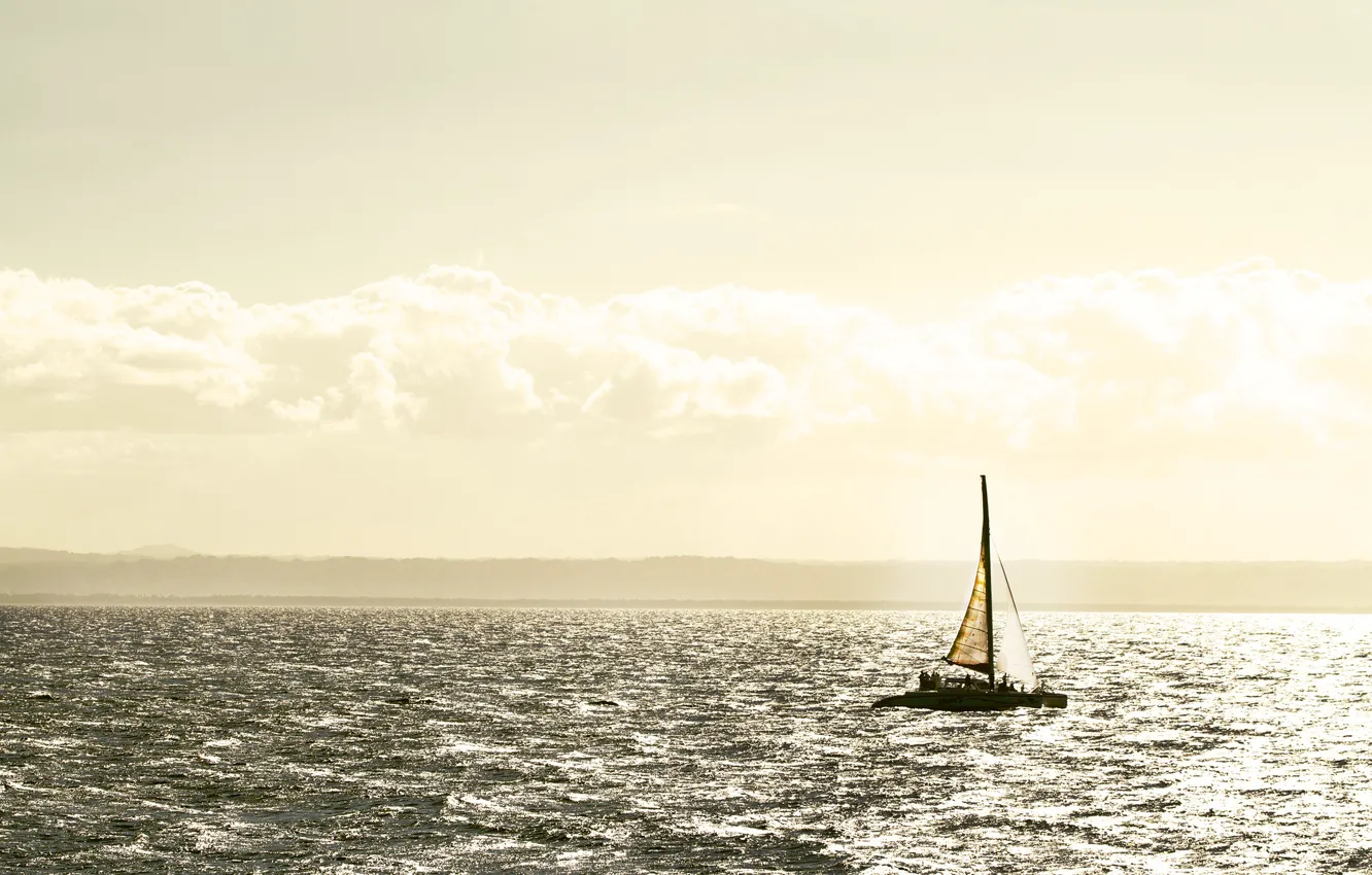 Photo wallpaper sea, lights, yacht, sails