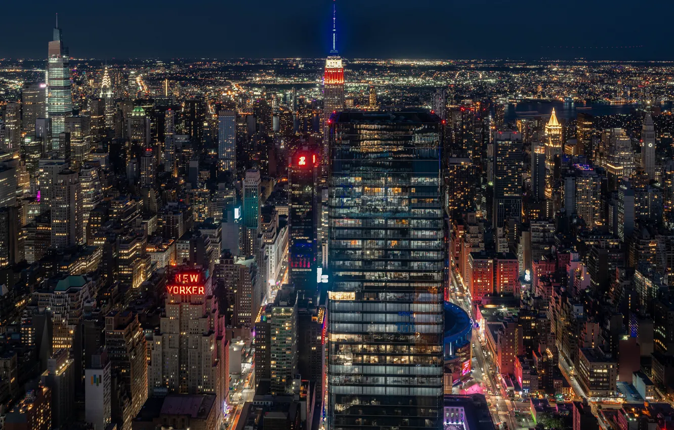 Photo wallpaper night, the city, lights, building, tower, home, New York, skyscrapers