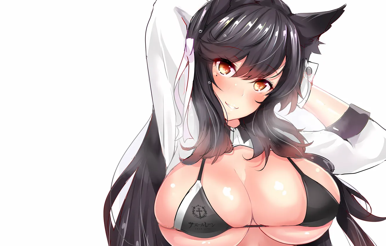 Photo wallpaper girl, sexy, cleavage, long hair, boobs, animal ears, anime, beautiful