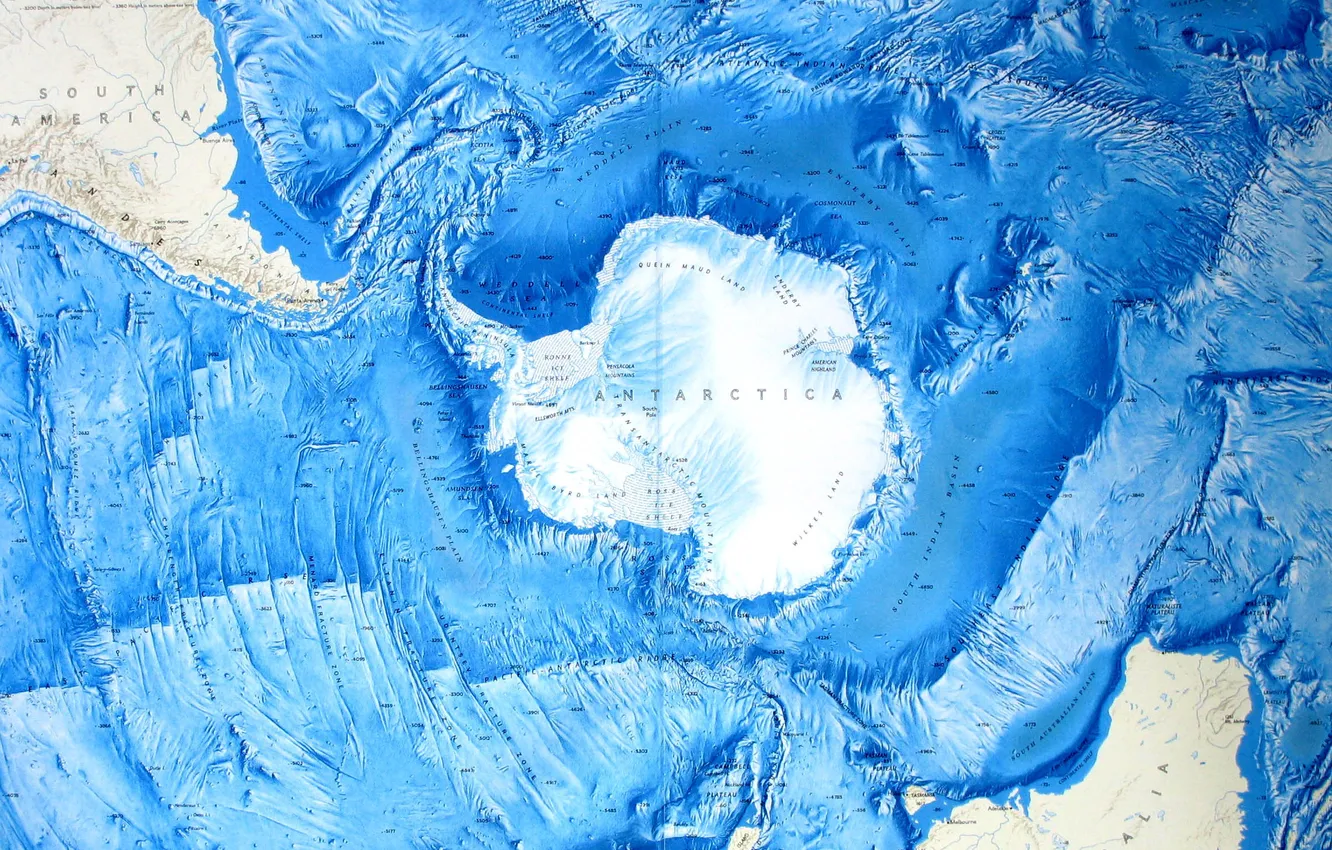 Photo wallpaper the ocean, map, Antarctica, relief