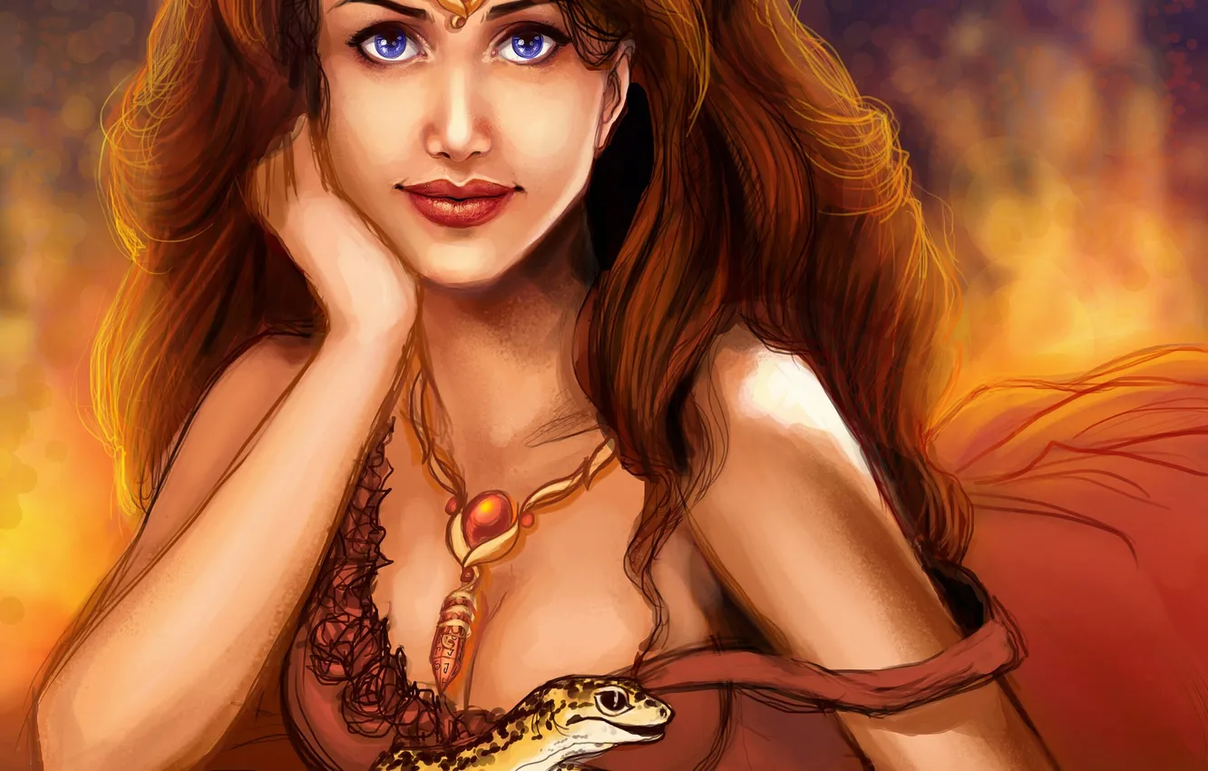 Photo wallpaper look, girl, hair, lizard