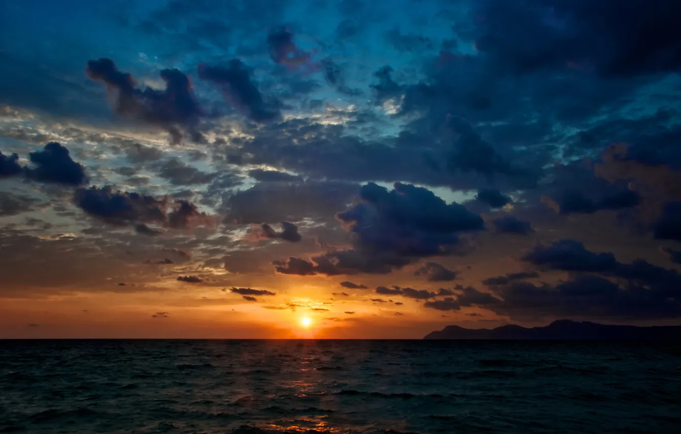 Photo wallpaper sea, the sun, clouds, sunset