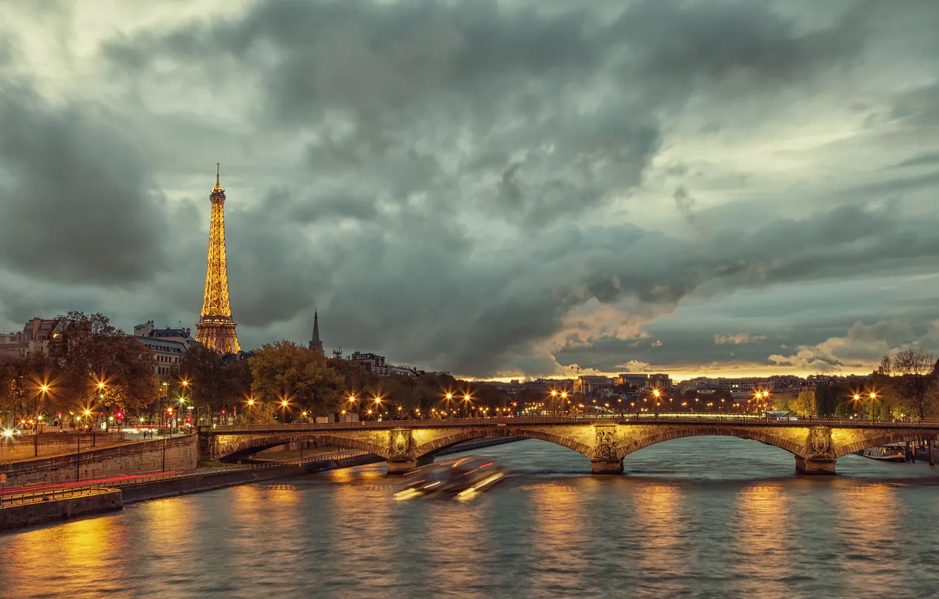 Photo wallpaper water, bridge, river, France, Paris, Hay, Eiffel tower, Paris