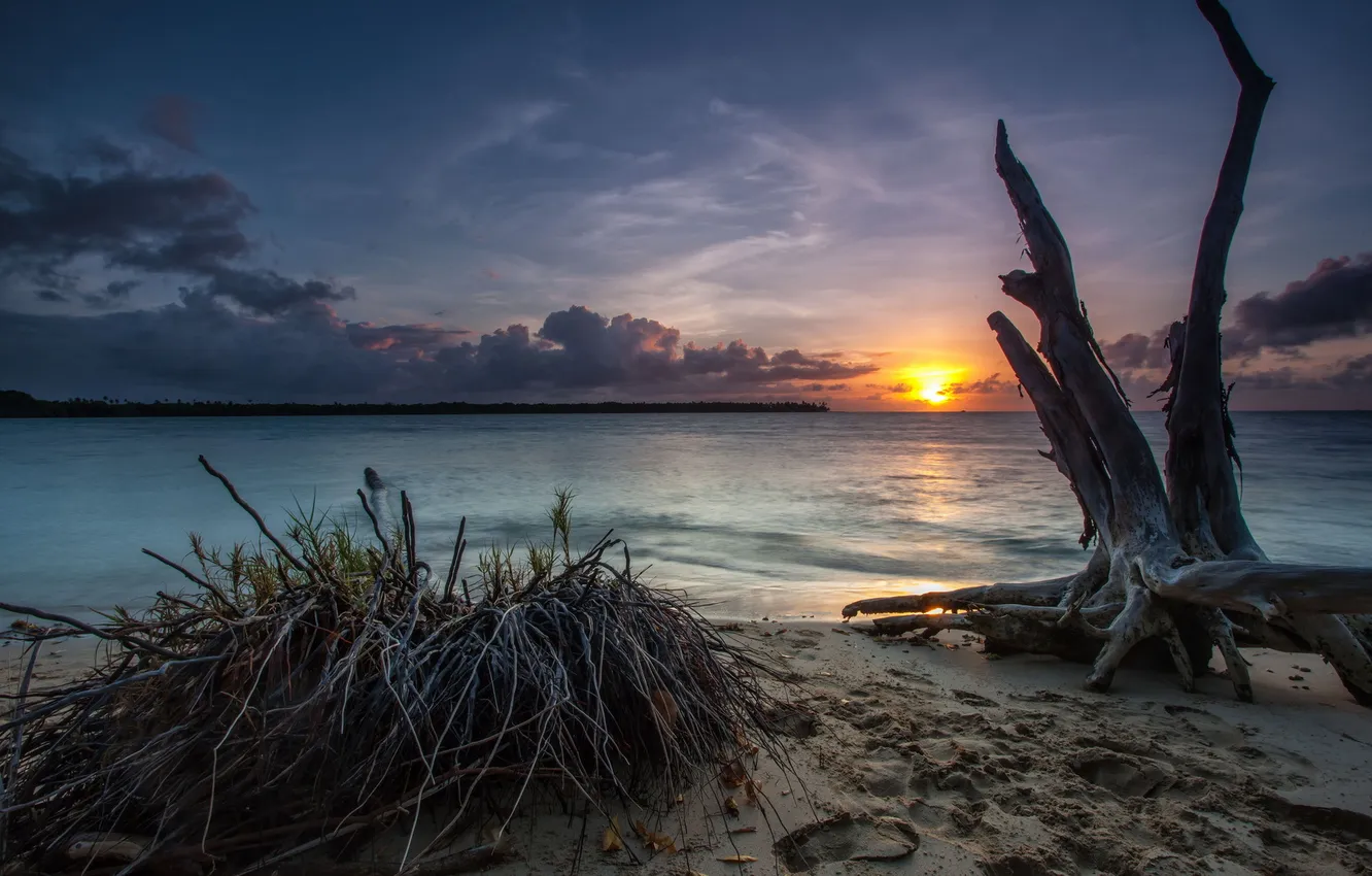 Photo wallpaper sea, landscape, sunset