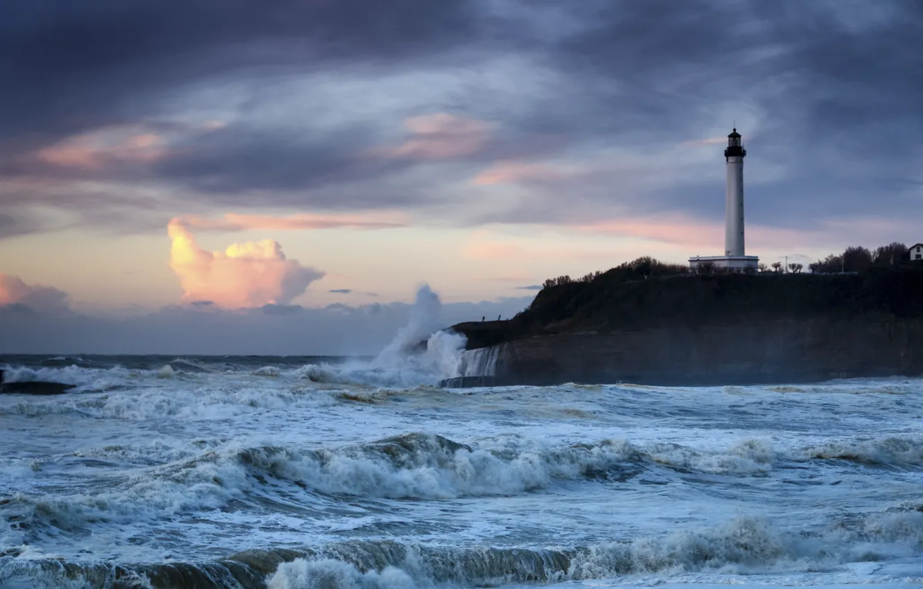 Photo wallpaper sea, storm, France, lighthouse, France, Cape, The Bay of Biscay, Biarritz