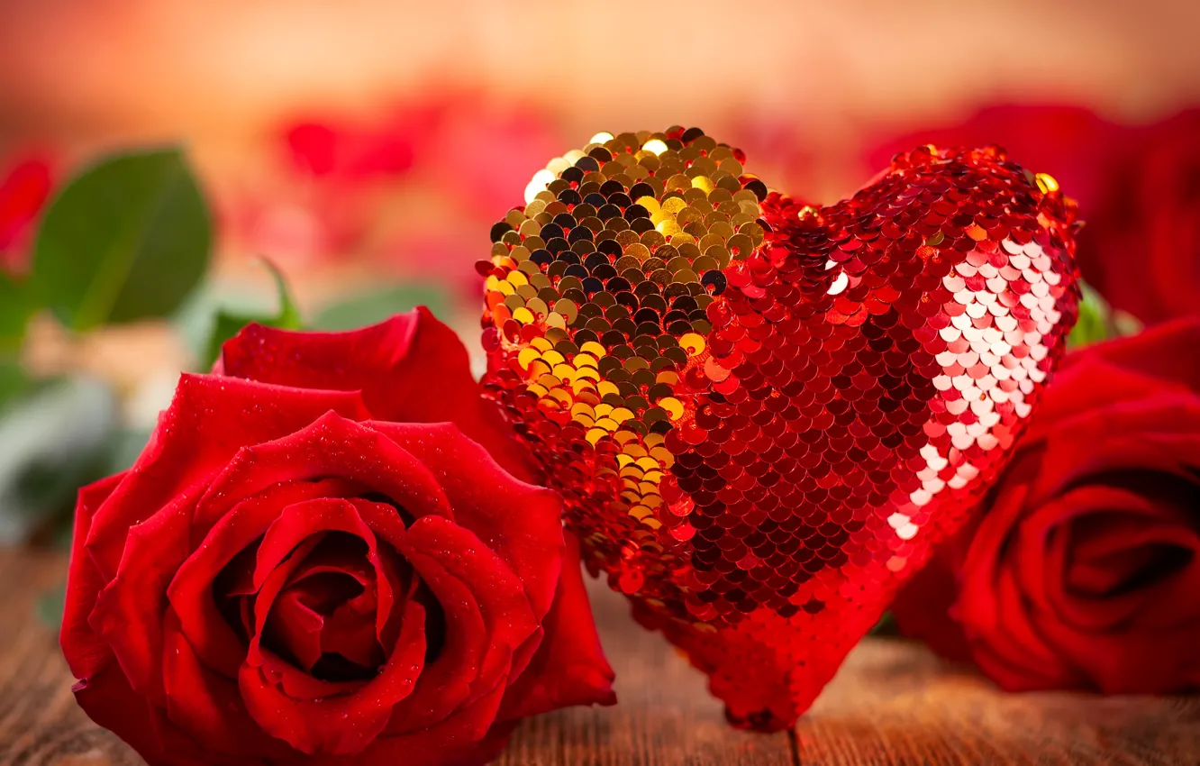 Photo wallpaper romance, heart, roses, bouquet, red, Valentine's day, Svetlana Kolpakova