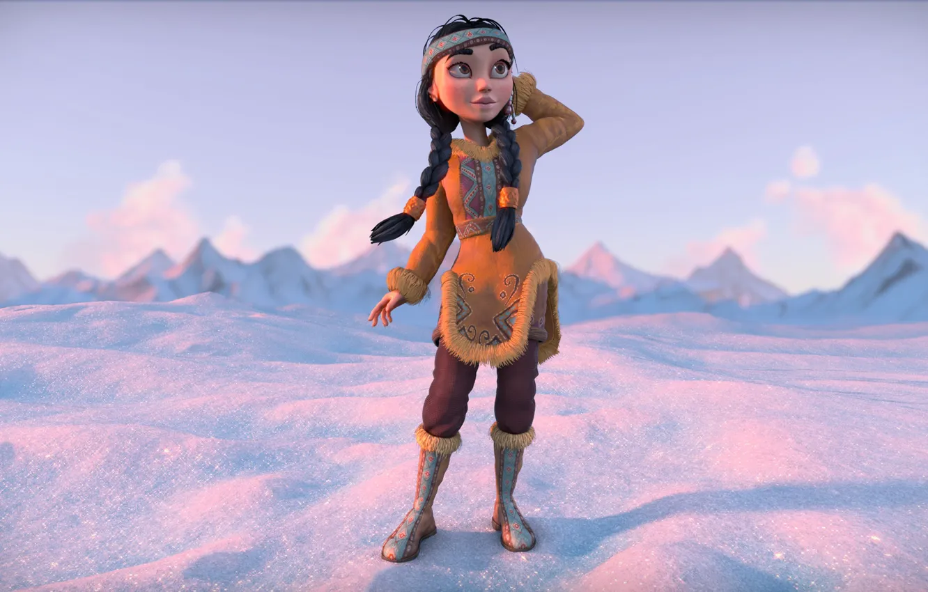 Photo wallpaper winter, girl, snow, mountains, costume, outfit, Egor Ilyin, Eskimo