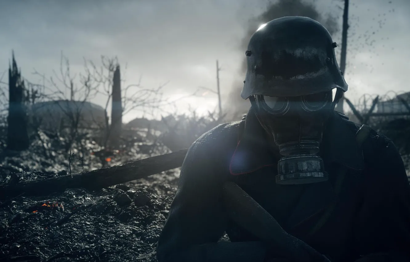 Photo wallpaper soldiers, gas mask, helmet, Electronic Arts, warrior, Battlefield 1