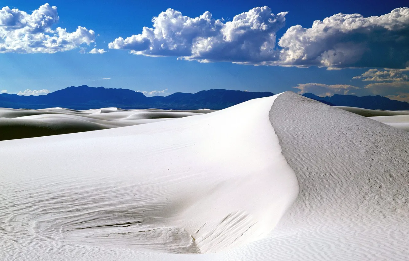 Photo wallpaper sand, clouds, mountains