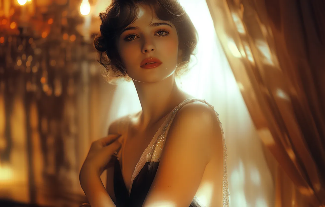 Photo wallpaper look, girl, light, face, pose, style, retro, portrait