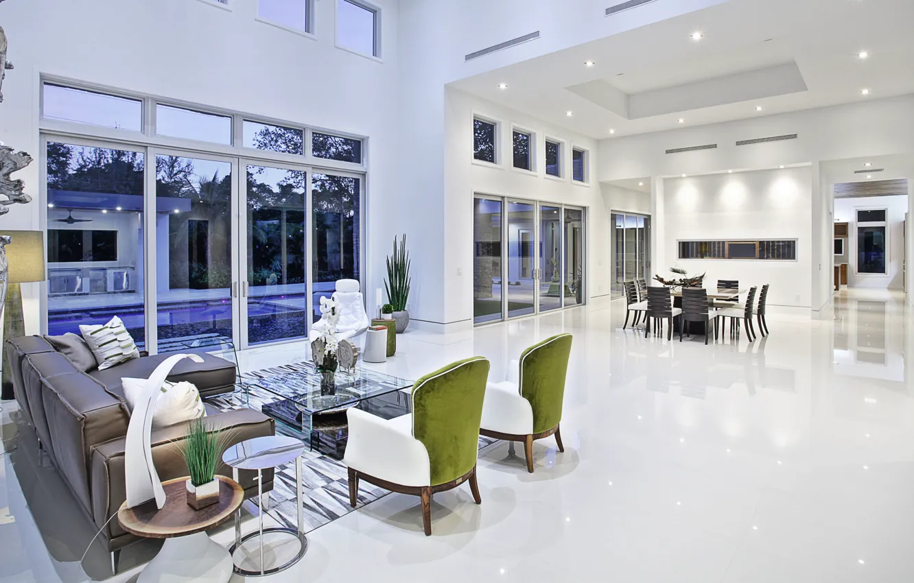 Photo wallpaper white, villa, luxury, living space