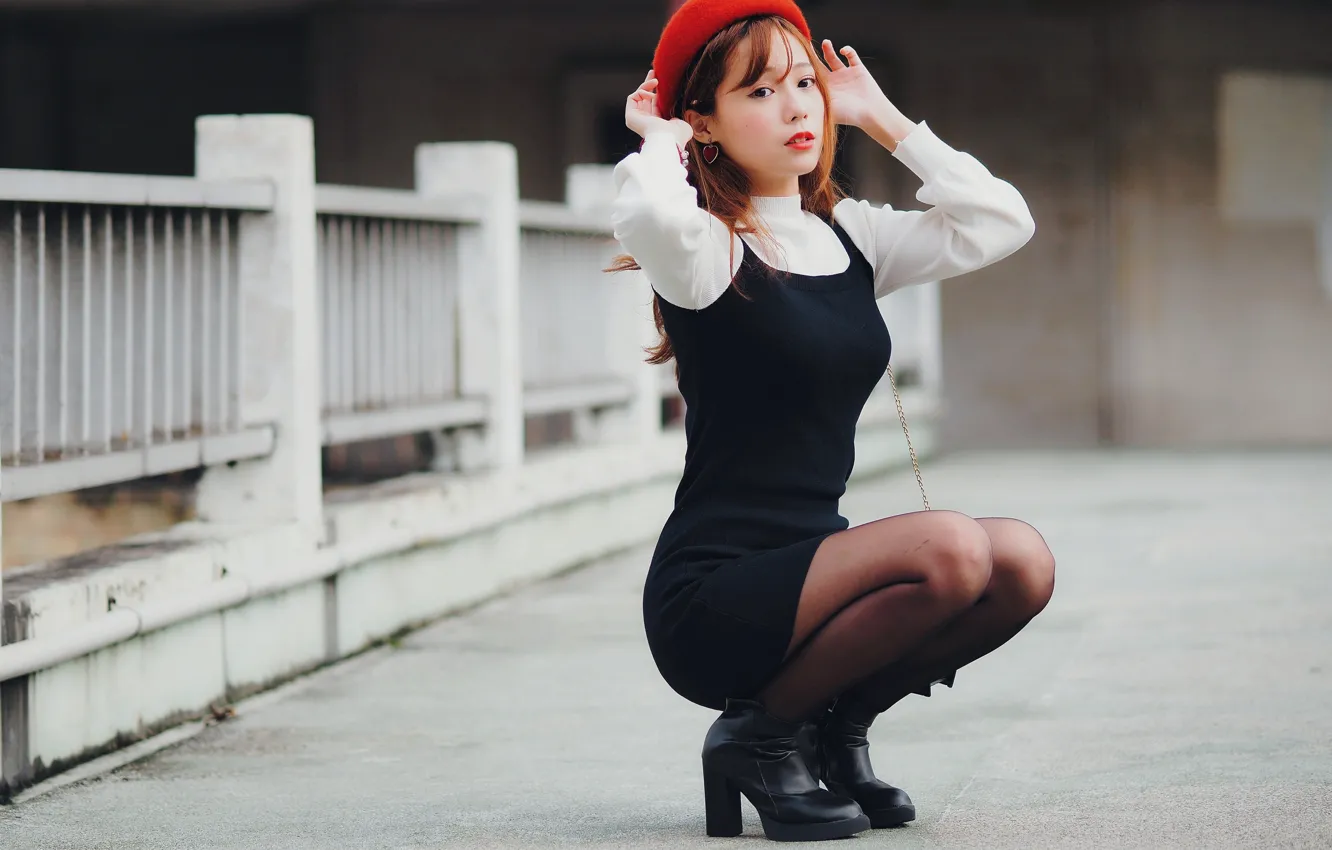 Photo wallpaper look, pose, model, portrait, makeup, figure, dress, hairstyle