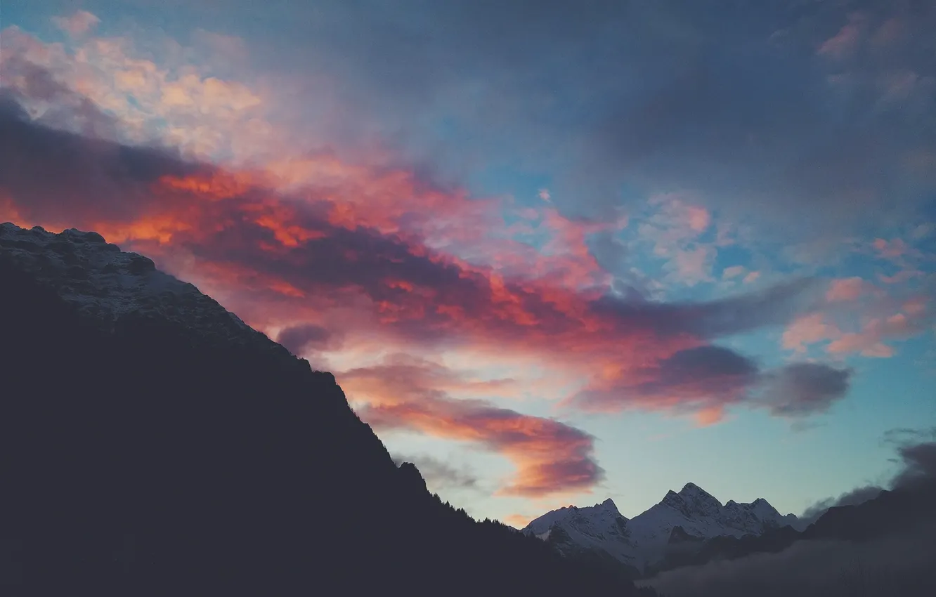 Photo wallpaper the sky, clouds, sunset, mountains, nature, rocks