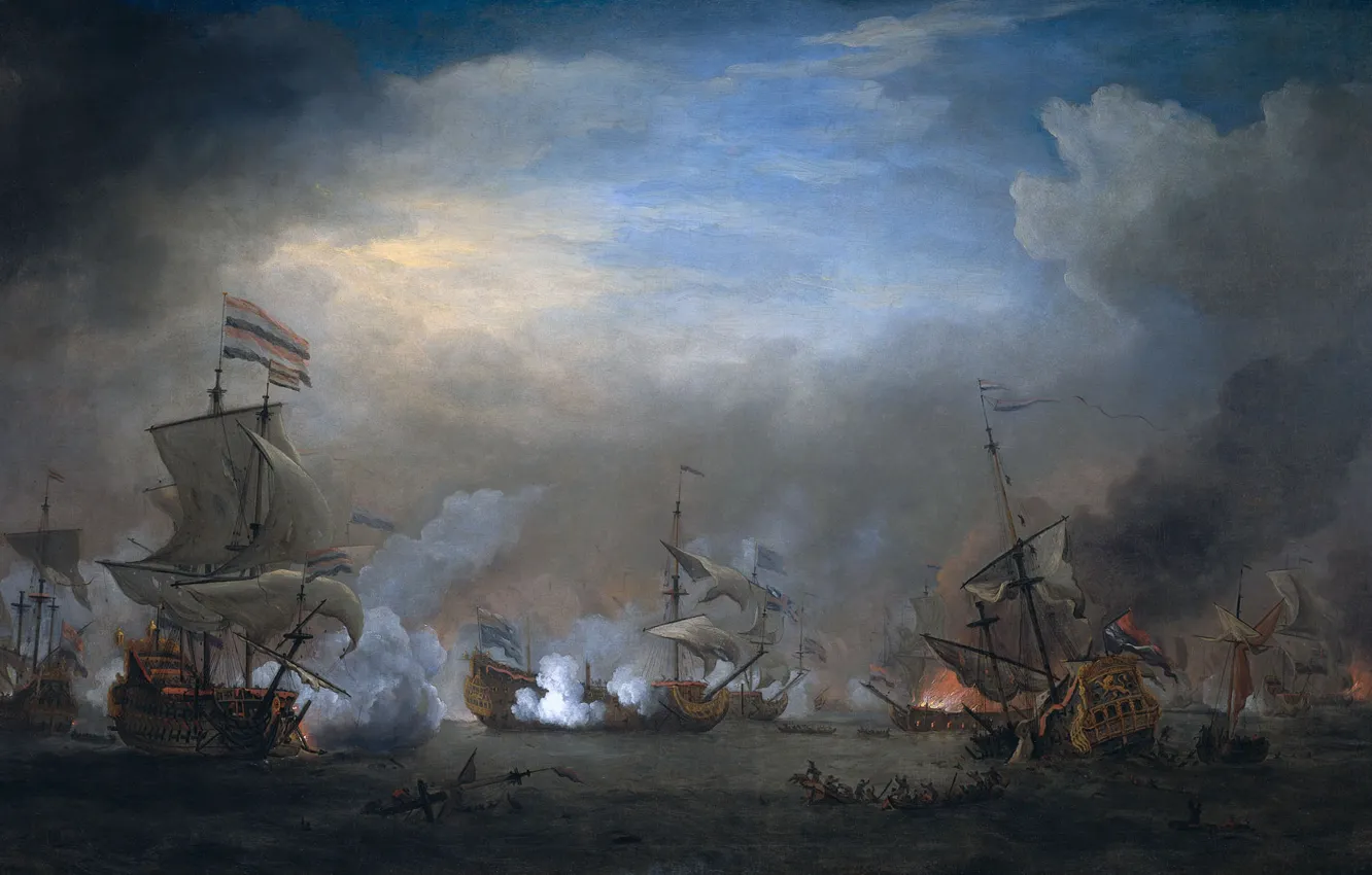 Photo wallpaper oil, picture, canvas, Willem van de Velde the Younger, Willem van de Velde II, 1707, …