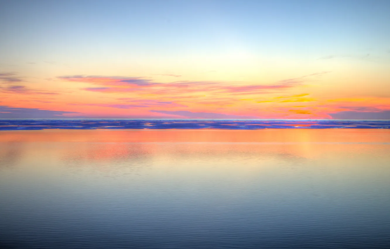 Photo wallpaper sea, beach, the sky, reflection, mirror, horizon, twilight