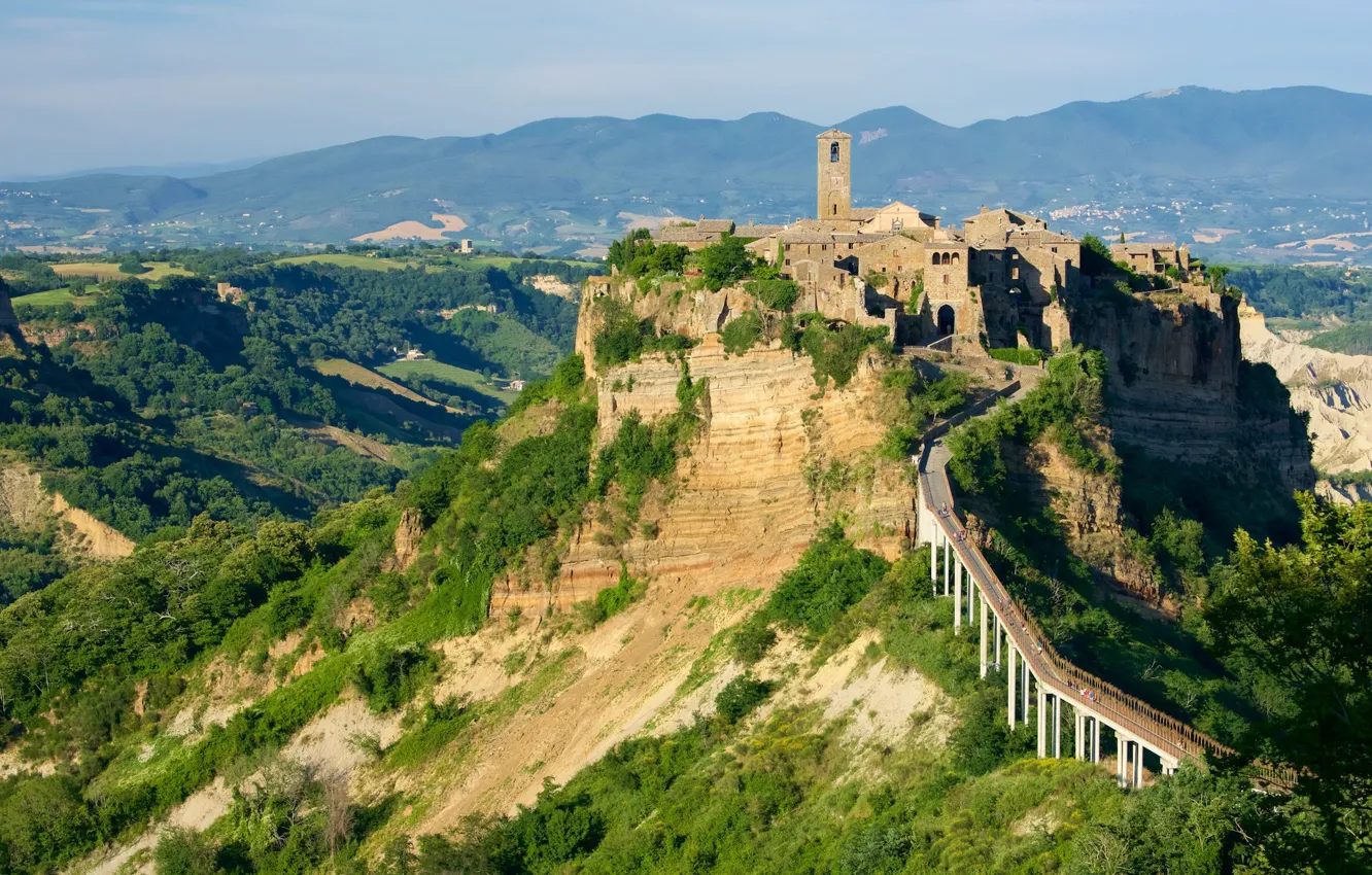 Photo wallpaper road, Italy, Lazio, medieval architecture, mountain city, Bagnoregio