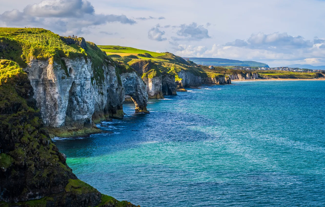 Photo wallpaper rocks, coast, Northern Ireland, Dunluce