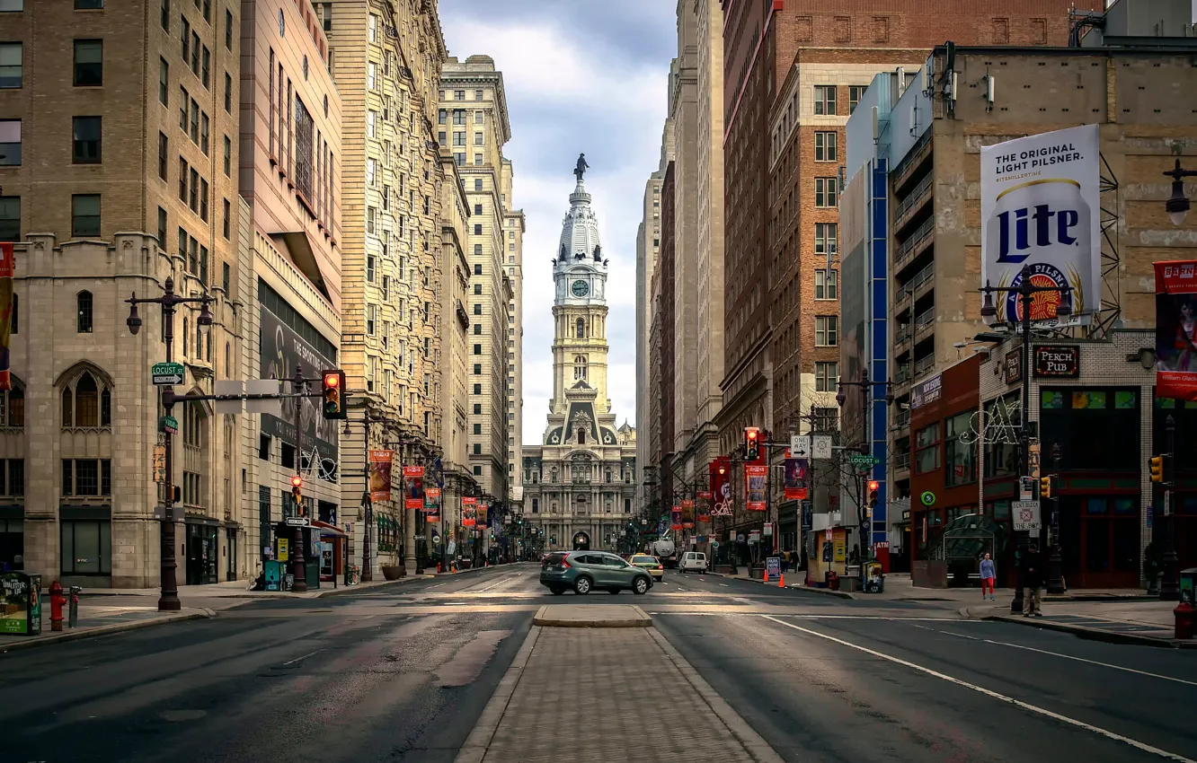 Photo wallpaper street, center, Downtown, Heart of Philadelphia