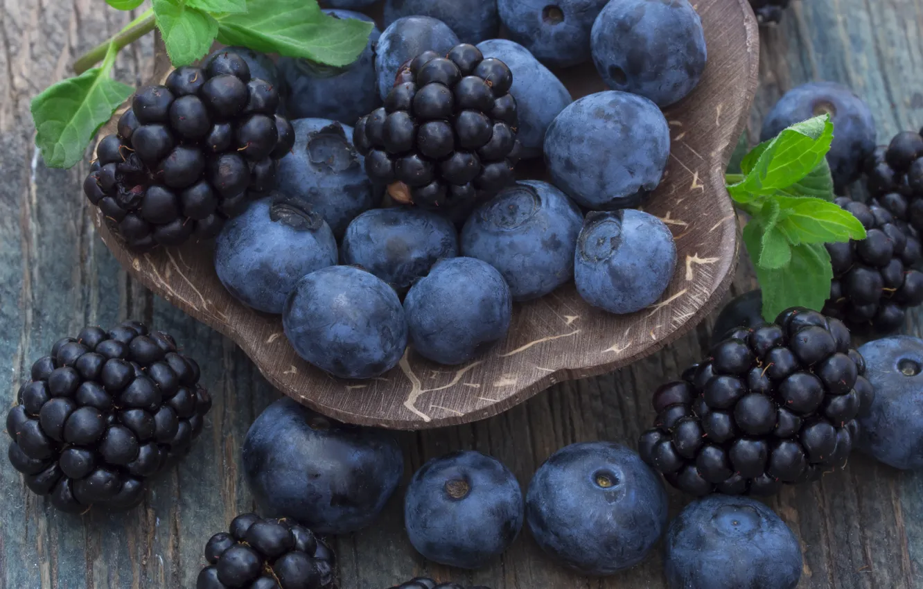 Photo wallpaper blueberries, berry, mint, BlackBerry