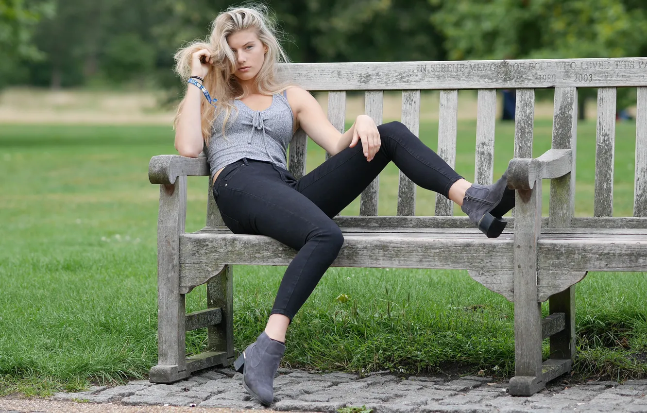 Photo wallpaper bench, pose, model, blonde